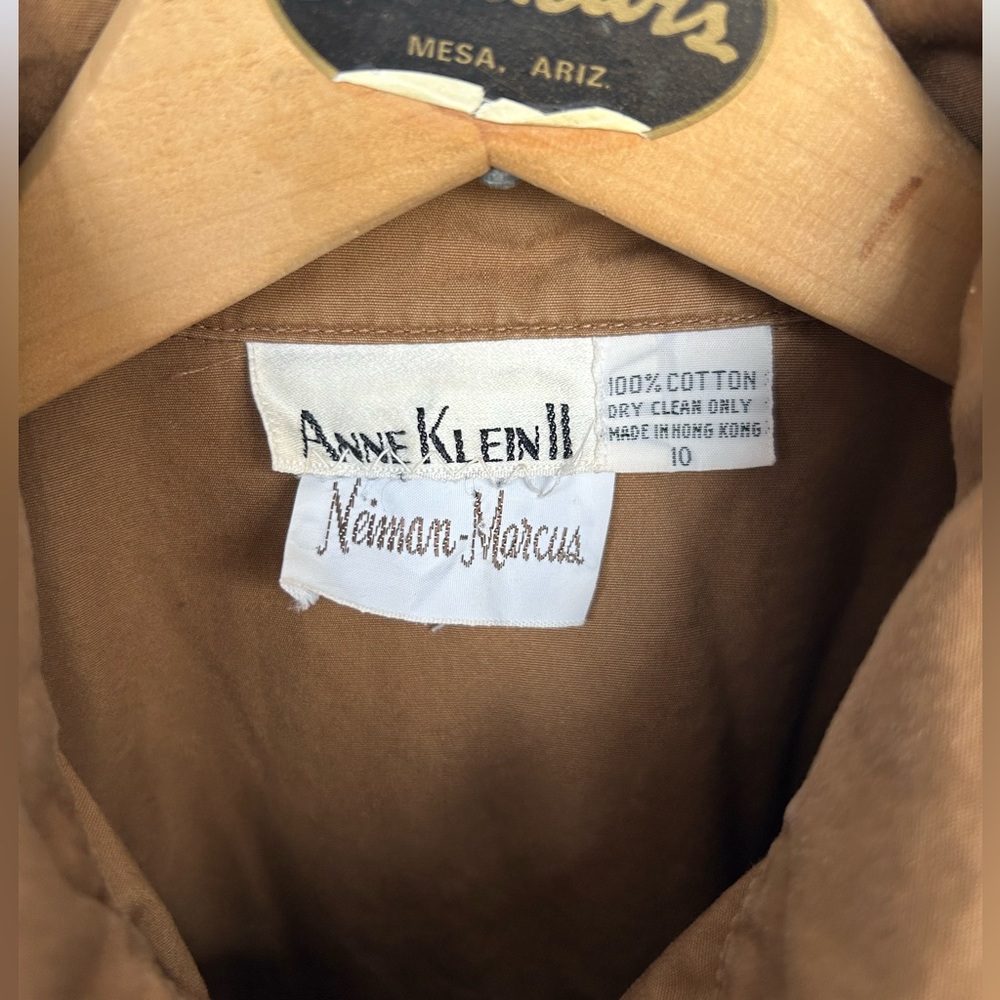 Vintage 1980’s Brown Cotton Trench Long Sleeved Dress With Elastic Waist sz 10 - Picture 3 of 9